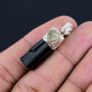 Pendentif tendance en tourmaline noire naturelle, cristal, argent sterling 925, certifié par un tiers, fait main, mode féminine - Product Image 5