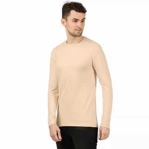 Camiseta de manga larga de algodón color crema para hombre y mujer, unisex, cuello redondo, lisa, para pedidos al por mayor personalizados - Product Image 3