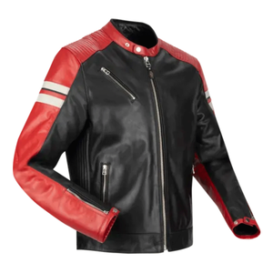 Fashion Biker Black & Red Genuine Leather Racing Motorbike Jacket Track Racers CE Armours Protection Motorcycle Jacket For Men - Product Image 1