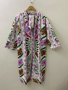 Kimono en coton brodé blanc Robe longue en coton KImono Prêt à porter Veste Festival Porter Kimono long - Product Image 1