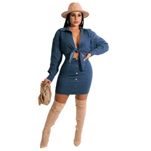High Quality Denim <b>Shorts</b> Set <b>Women</b> Fashion Full Sleeve Shirt Top Casual Loose <b>Short</b> Two Piece Set - Product Image 3