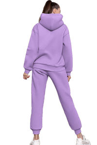 Conjunto Deportivo de 2 Piezas Morado de Diseño Personalizado, Sudadera con Capucha y Pantalones Deportivos Transpirables para Mujer, Conjunto Completo para Gimnasio y Ropa Urbana - Product Image 2