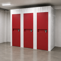 Casier de rangement modulaire pour entrepôt à trois portes battantes, design chinois, en acier, portes rouges à charnières, compartiments verrouillables