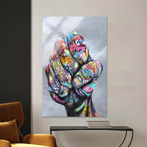 Potente cuadro en lienzo con diseño de puño impreso - Decoración moderna de arte callejero con grafiti, vidrio rectangular - Product Image 1