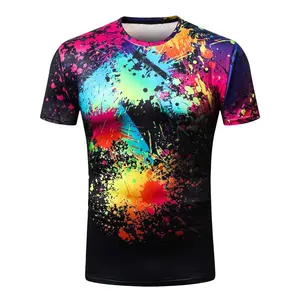 Premium Quality Fashionable 3D Colorful Paint Printed Men Short Sleeve Tshirt mixed multicolor Sublimated T Shirts