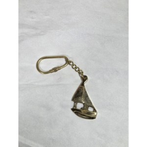 Vintage Solid Brass Sailboat <b>Keychain</b> the Voyager's Keepsake with <b>Leather</b> Wood Crystal Metal Accessories - Product Image 3