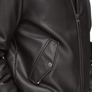 Chaqueta de cuero sin cuello de invierno unisex prendas de vestir exteriores elegantes cuero real ecológico a prueba de viento ajustado diseño de moda frontal - Product Image 6