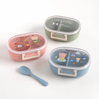 Boîte à lunch portable OEM en gros de 800 ml pour enfants, boîte bento avec cuillère, 2 compartiments, récipient alimentaire pour repas scolaires