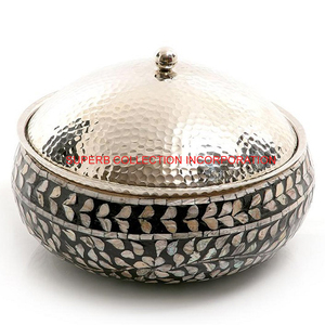 Marmite de luxe en nacre de conception arabe pour le riz Chapati et la casserole ronde de service de nourriture - Product Image 1