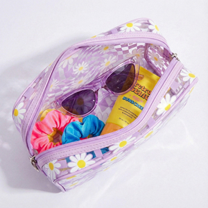 Bolsa de Maquillaje de PVC con Diseño Floral y Cuadros Estilo Y2K, Linda, Impermeable, para Viajes, con Cierre, Organizador de Cosméticos para la Generación <span class=keywords><strong>Z</strong></span> - Product Image 4