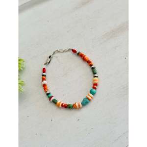 Bohemian Style Navajo Strung Multi-Color Stone and Sterling <b>Silver</b> <b>Bracelet</b> with Pearl Beads - Product Image 3