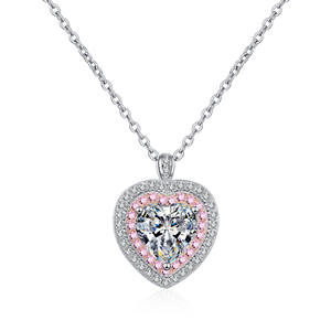 Collar con Colgante de Moissanita de 1 Quilate en Forma de Corazón con Halo, de Lujo, Multicolor, Plata de Ley 925, Moda, Amor - Product Image 1