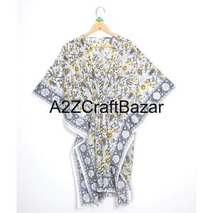 Mini Kaftán Hecho a Mano con Estampado Floral, Algodón Ecológico Lavable, Ropa de Dormir Natural, Kimono, Vestido, Pareo Corto para Playa - Product Image 6