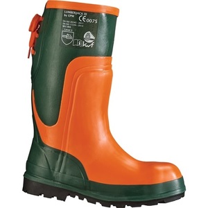 Bottes de sécurité forestières en olivier/orange taille 41, gants de jardin en caoutchouc naturel et équipement de protection - Product Image 1