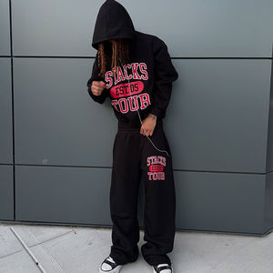 Ensemble de survêtement décontracté à capuche en coton brodé personnalisé en polaire Ensemble de deux pièces pour hommes avec lavage à l'acide - Product Image 2