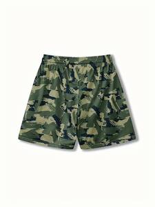 High Street Style Men's Camouflage Pattern Breathable Active Shorts Loose Fit Sublimation Solid Pattern <b>Drawstring</b> Mesh Knitted - Product Image 3