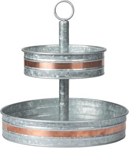 Plateau de présentation galvanisé avec garniture en cuivre Plateau de présentation en métal à 2 niveaux Parfait pour la décoration intérieure ou extérieure des fêtes. - Product Image 1