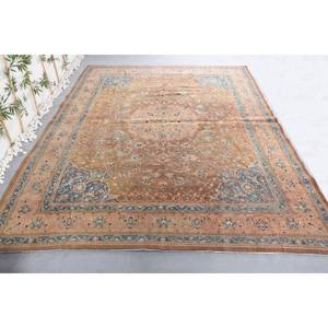 Alfombra turca vintage clásica marrón azul 9,8X13,1 pies hecha a mano pelo de felpa forma rectangular Tabriz Patchwork lana poliéster látex - Product Image 5
