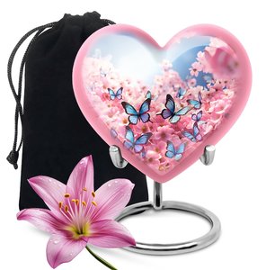Butterfly Heart Urn for <b>Ashes</b> Decorative Urn in Pink Available in 3" <b>Keepsake</b> 10" Large Size Modern Burial Urn for Human <b>Ashes</b> - Product Image 5