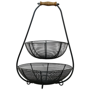 Panier en fil métallique fait à la main de haute qualité usine directe inde Design minimaliste enduit de poudre noir cuisine fruits ménagers - Product Image 6