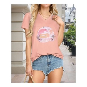 Nouvelle Collection OEM Service numérique imprimé femmes 100% coton à manches courtes col rond épaule pente confortable T-shirt - Product Image 3