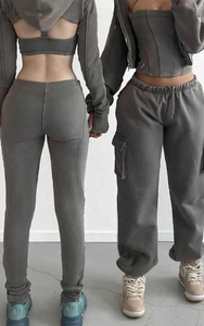 Y2K Streetwear Ensemble 3 pièces pour femmes Sweat à capuche court en coton et pantalon de survêtement Jogger Logo personnalisé grande taille Style adulte décontracté - Product Image 2