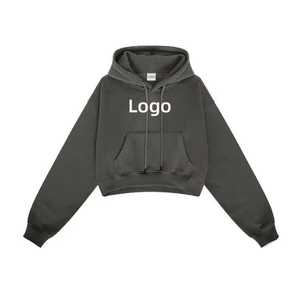 High Quality Cotton <b>Women</b> Zipper-Up Hoodie Custom Logo Plain Short Autumn Summer Street Wear Crop <b>Top</b> - Product Image 6