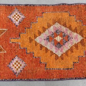 Vintage Turkish <b>Rug</b>, 2.8x7.7 ft <b>Runner</b> <b>Rug</b>, Orange White Solid Wool <b>Rug</b> - Product Image 3