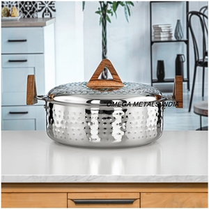 Casserole en acier inoxydable et en bois au design moderne avec couvercle design Casserole faite à la main pour la cuisine arabe et les restaurants - Product Image 4