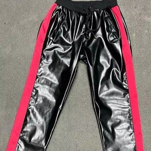 Chándal de Invierno Personalizado Unisex de Cuero Negro/Rojo con Capucha, Cintura Elástica, Cortavientos y Transpirable, Talla Grande - Product Image 2