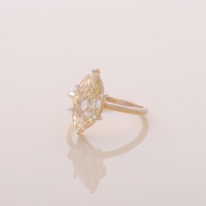 IGI Certified Marquise Cut Yellow Lab Grown Diamond Solitaire Engagement <b>Ring</b> in 14K Yellow / White & Rose Gold - Product Image 2