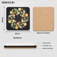 Sous-verre carré en MDF vierge de 95 mm certifié CARB P2 EN71, avec dos en liège, pour sublimation, logo personnalisé, presse à chaud, MDFSUB