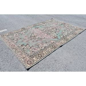 Alfombra Turca Vintage de 6.3 x 9.7 pies, Verde Beige, Tejido Plano, Lana Ecológica, Pelo Medio, Diseño de Patchwork, Decoración para Sala de Estar - Product Image 3