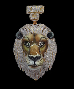 Colgante de Plata Premium con Diseño de Cara de León Helado, Estilo Diamante Moissanite, Joyería Hip Hop de Lujo - Product Image 1