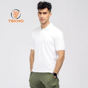 Polo de piqué de algodón elástico verde bosque 100% de corte regular con logotipo bordado personalizado con tapeta de botón oculta y costilla - Product Image 2