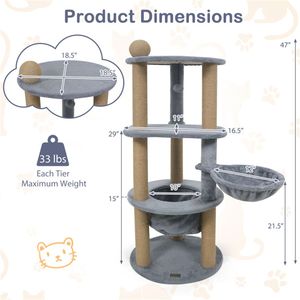 Light Grey Multi-Level <b>Cat</b> Tree with <b>Scratching</b> <b>Posts</b> <b>for</b> Relaxation and Play Brand New - Product Image 3