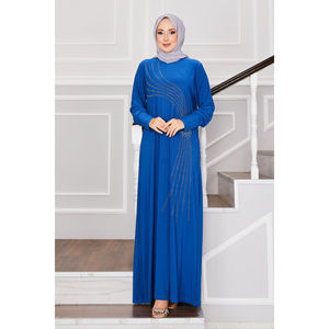 Vestido Hijab Sandy Indigo con Detalles Simples de Piedras y Silueta Recta - Product Image 3