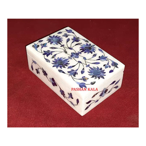 Joyero con incrustaciones de nácar azul mármol blanco Natural hecho a mano diseño Floral forma rectangular uso collar embalaje y regalo - Product Image 1