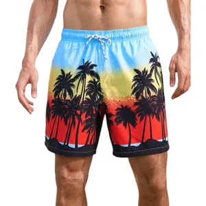 男士板短裤泳裤夏季短裤沙滩拉绳带网眼衬里松紧腰图形椰子树透气柔软