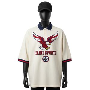 Polo homme en piqué de coton de haute qualité 240 GSM, texture lisse, blanc, col marine, logo brodé, Polo homme - Product Image 1