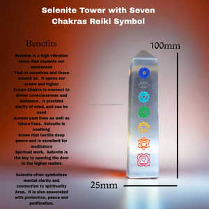 หอจักระเซเลไนต์ธรรมชาติคุณภาพระดับพรีเมี่ยม2025ล่าสุดแกะสลักสัญลักษณ์จักระเรกิสัญลักษณ์เรกิไม้กายสิทธิ์ selenite สำหรับการรักษาจักระ - Product Image 2