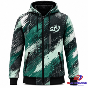 Sudadera con capucha personalizada con diseño de circuito Jade Brush, chaqueta streetwear con cremallera completa, ropa al por mayor OEM ODM - Product Image 1
