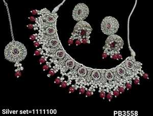 Plaqué argent belle superbe CubicZircon cristal Dangle goutte tour de cou collier de mariage bijoux avec boucle d'oreille Mangtika pour les femmes - Product Image 2