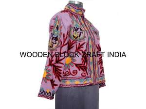 <b>Women</b> Winter Duck Fabric Suzani Embroidered <b>Jacket</b> Handmade Quilted Cotton Short Coat Stylish Wear - Product Image 3