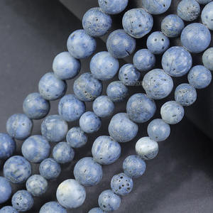 Perles en vrac de corail bleu rond naturel, brin de perles de pierres précieuses organiques pour la fabrication de bijoux 4 <span class=keywords><strong>6</strong></span> 8 10 12mm, longueur 38CM - Product Image 1