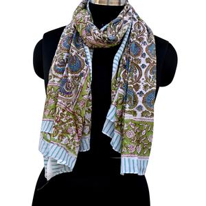 Designer Indian Luxury Block Printed Sarong Handmade <b>White</b> Cotton <b>Voile</b> Headscarf Traditional Beach Cover Ups Swimwear - Product Image 4