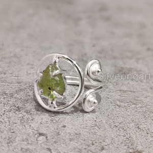 Bijoux en pierre brute bague pour femme péridot brut naturel pierre précieuse août pierre de naissance anniversaire concepteur 925 bague en argent Sterling - Product Image 1