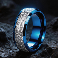 Bague unisexe en carbure de tungstène bleu avec incrustation de météorite, électroplaquée, style couple, pour fiançailles et fêtes, vente en gros directe d'usine JLM