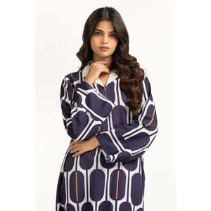 Conjunto Coordinado de Dos Piezas para Mujer, Estampado Dobby Texturizado Azul Marino, Estilo Casual, Largo por Encima de la Rodilla, Tallas XS y XXS, para Ocasiones de Oficina - Product Image 2