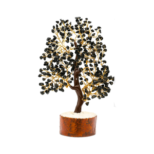 Pierre semi-précieuse naturelle obsidienne noire arbre de pierres précieuses 300 puces arbre de cristal Feng Shui Figurine pour la décoration de la maison - Product Image 1